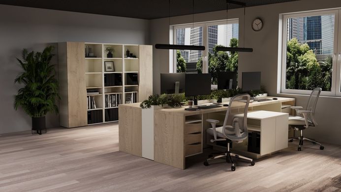 Стіл письмовий CONNECT 2 L SK Intarsio 1800*786 дуб кремона котта/стоун бейж фотографія