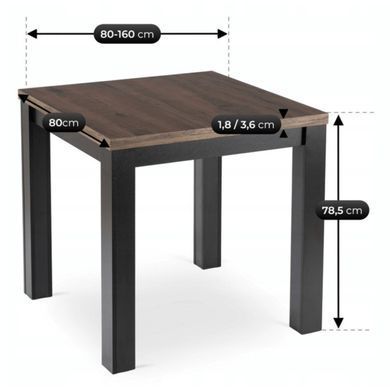 Стіл розкладний MEBEL ELITE MAX 80 (160)80см Горіх / Чорний фотографія