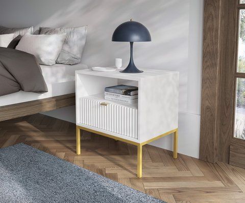 Тумба прикроватная Perfect Home Новая/Nova с 1 ящиком и золотыми ножками S54 Белый фотография