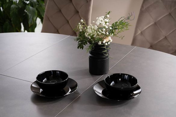 Стіл Розкладний PORTO CERAMIC Signal 120(160)x120 Сірий Мармур / Чорний Мат фотографія