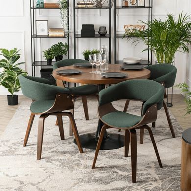 Комплект стіл MEBEL ELITE LINO 100х100 см Горіх / Чорний +4 стільці GARY 2 Зелений/ горіх фотографія