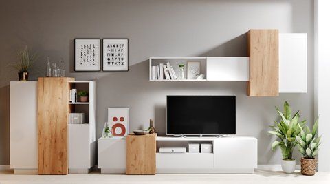Стенка Perfect Home 3Д / 3D C Белый/дуб золотой крафт фотография