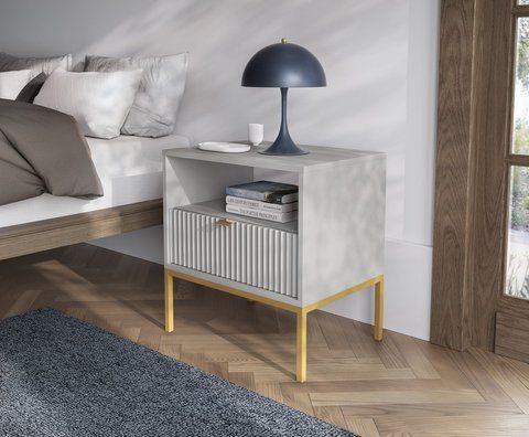Тумба прикроватная Perfect Home Новая/Nova с 1 ящиком и золотыми ножками S54 Серый фотография