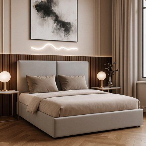 Кровать двуспальная MEBEL ELITE MARSYLIA Velvet 180x200 см Серый фотография