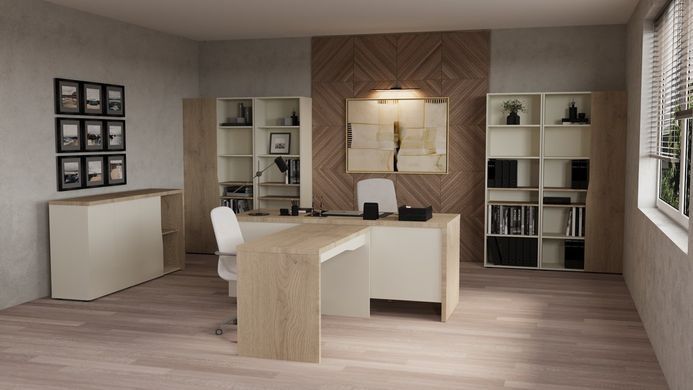 Стіл письмовий CONNECT 2 R SK Intarsio 1800*786 дуб кремона котта/стоун бейж фотографія