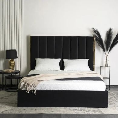Ліжко двоспальне оксамитове MEBEL ELITE EMILIO Velvet 160x200 см Чорний фотографія