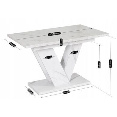 Стіл розкладний MEBEL ELITE CLARK 120(160)х80 см Білий мармур фотографія