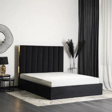 Ліжко двоспальне оксамитове MEBEL ELITE EMILIO Velvet 160x200 см Чорний фотографія