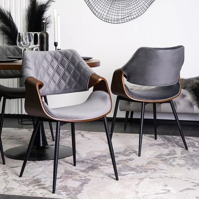 Комплект стол MEBEL ELITE LINO 100х100 см Орех/Черный +4 стула DAKOTA серый/ореховый фотография