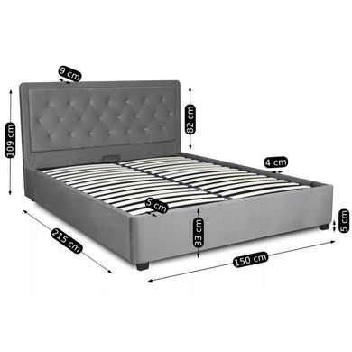 Ліжко двоспальне оксамитове MEBEL ELITE CROS Velvet 140x200 см Темно Сірий фотографія