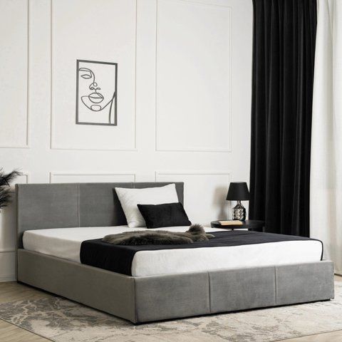 Кровать двуспальная бархатная MEBEL ELITE ALISSON Velvet 160x200 Серый фотография
