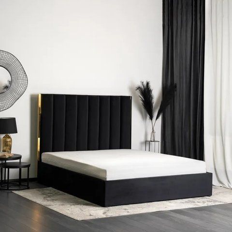 Кровать двуспальная бархатная MEBEL ELITE EMILIO Velvet 160x200 см Черный фотография