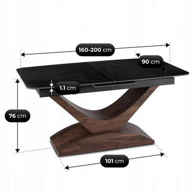 Стіл розкладний MEBEL ELITE ALICANTE 160(200)х90 см Чорний мармур/Горіх фотографія