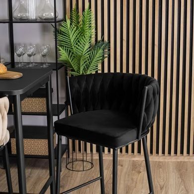 Барний стілець оксамитовий MEBEL ELITE FLORES Velvet чорний / чорний фотографія