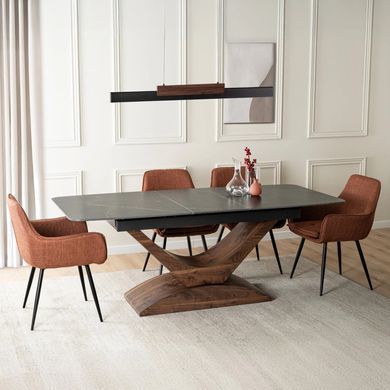 Стіл розкладний MEBEL ELITE ALICANTE 160(200)х90 см Чорний мармур/Горіх фотографія