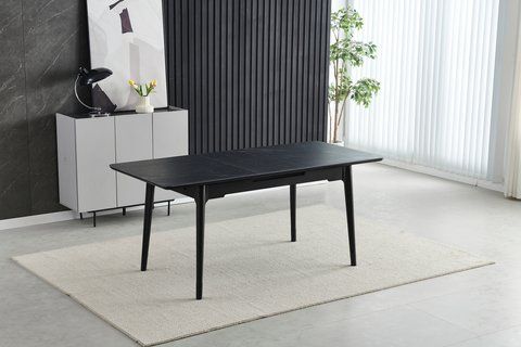 Стіл розкладний BERLIN CERAMIC Intarsio 111(140)x75 чорний мат/чорний каркас фотографія
