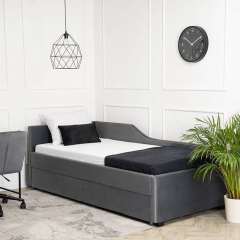 Ліжко оксамитове MEBEL ELITE JONAS Velvet 90x200 Сірий фотографія