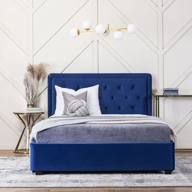 Ліжко двоспальне оксамитове MEBEL ELITE CROS Velvet 140x200 см Синій фотографія