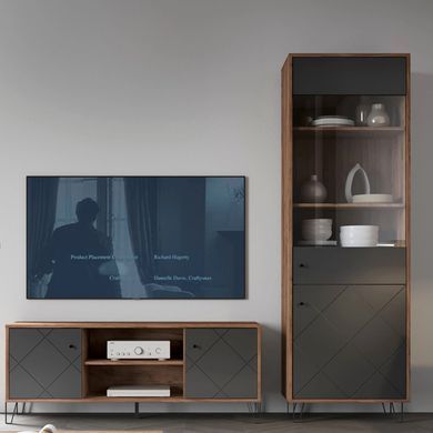 ТВ Тумба MEBEL ELITE BACARDI 183 Дуб Крафт Табако / Графит фотография