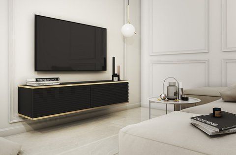 Тумба під телевізор навісна Perfect Home Оро / Oro 2-дверна RTV135 MDF Чорний фотографія