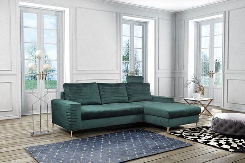 Диван раскладной угловой COLLIN Velluto на ножках Perfect Home Польша Зеленый фотография