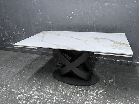 Стол раскладной РИЧМОНД Prestol 160/240Х90Х75 Молочный Глянец/ Черный фотография