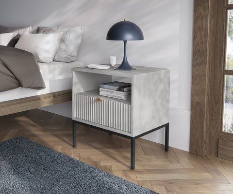 Тумба прикроватная Perfect Home Новая/Nova с 1 ящиком и черными ножками S54 Серый фотография