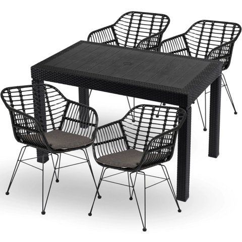 Комплект садової меблів MEBEL ELITE стіл FARGO + 4 стільці MUSA Чорний