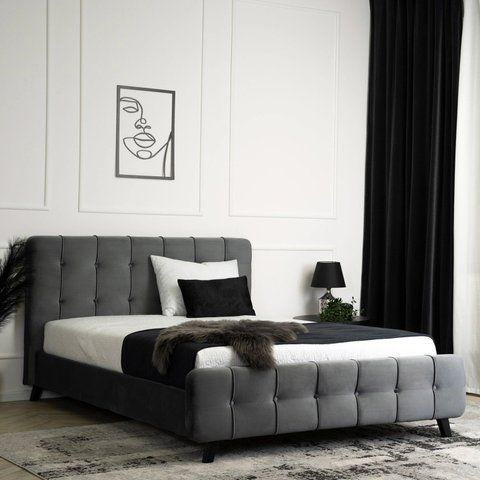 Кровать двуспальная бархатная MEBEL ELITE LINO Velvet 140x200 Серый фотография