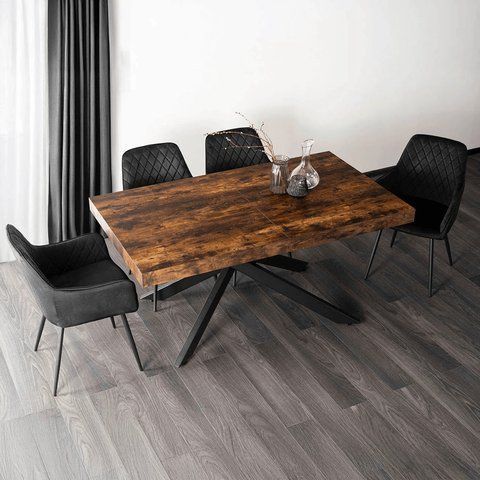 Комплект стол MEBEL ELITE HAMPTON 160(240)х90 см, дуб рустик/черный, и 4 черных стульев BRESSO фотография