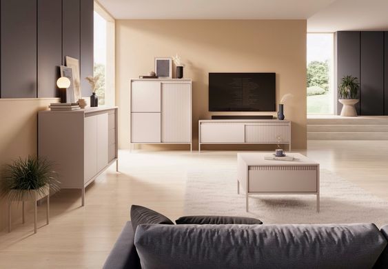Тумба под телевизор Perfect Home Сенсо/Senso 2-дверная 2D/153 Беж фотография