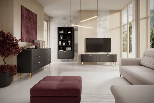 Стелаж Perfect Home Ланте / Lante 2S з 2 шухлядами і золотими ніжками Чорний фотографія