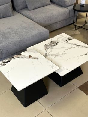 Комплект журнальних столиків INDIANA Intarsio 80x80 Білий Глянець Ефект Мармуру / Чорний фотографія