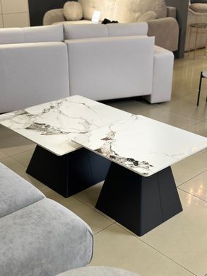 Комплект журнальних столиків INDIANA Intarsio 80x80 Білий Глянець Ефект Мармуру / Чорний фотографія