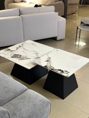 Комплект журнальних столиків INDIANA Intarsio 80x80 Білий Глянець Ефект Мармуру / Чорний фотографія