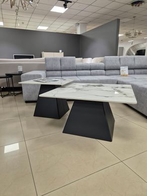 Комплект журнальних столиків INDIANA Intarsio 80x80 Білий Глянець Ефект Мармуру / Чорний фотографія
