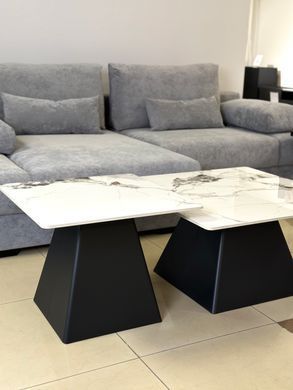 Комплект журнальних столиків INDIANA Intarsio 80x80 Білий Глянець Ефект Мармуру / Чорний фотографія