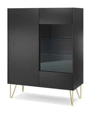 Витрина Perfect Home Гармони / Harmony 2-дверная с золотыми ножками WT97 Черный/черный мрамор роял фотография