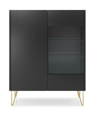 Витрина Perfect Home Гармони / Harmony 2-дверная с золотыми ножками WT97 Черный/черный мрамор роял фотография