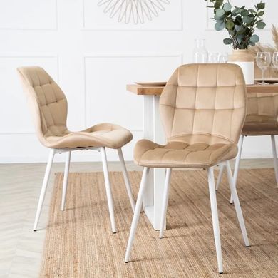 Стілець оксамитовий MEBEL ELITE LUCKY Velvet, Бежевий / Білий фотографія