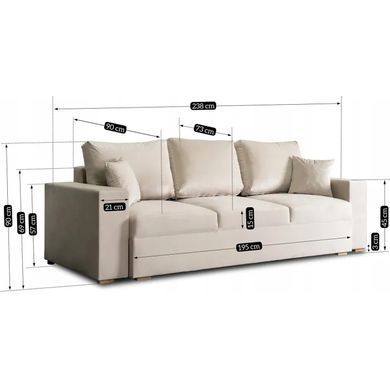 Диван 3-х местный бархатный MEBEL ELITE NICOLO Velvet 238 см Бежевый фотография