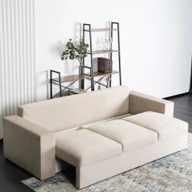 Диван 3-х местный бархатный MEBEL ELITE NICOLO Velvet 238 см Бежевый фотография