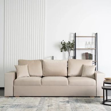 Диван 3-х местный бархатный MEBEL ELITE NICOLO Velvet 238 см Бежевый фотография