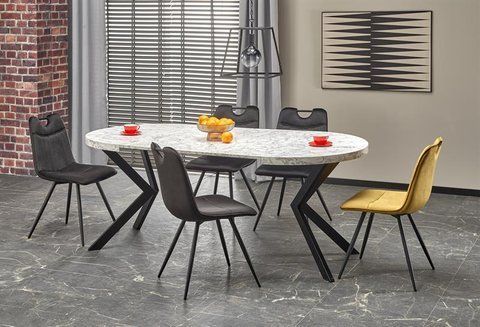 Стол раскладной PERONI Halmar 100(250)х100 Белый Мрамор / Черный фотография