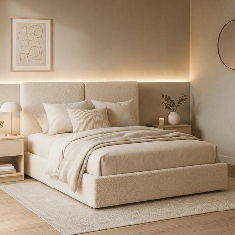 Ліжко двоспальне MEBEL ELITE MARSYLIA 180x200 см Кремовий Букле фотографія