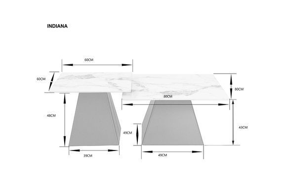Комплект журнальних столиків INDIANA Intarsio 80x80 Білий Глянець Ефект Мармуру / Чорний фотографія