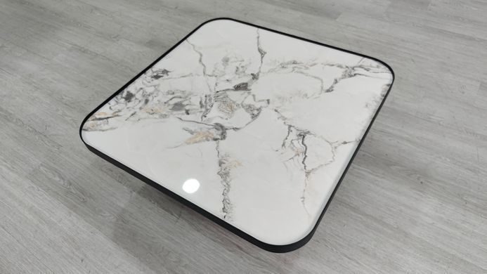 Журнальный столик MICHIGAN Intarsio 80x80 Белый Глянец Эффект Мрамора / Черный фотография