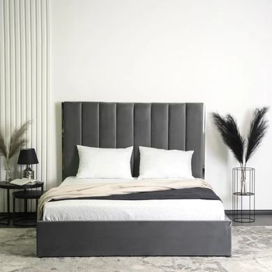 Кровать двуспальная бархатная MEBEL ELITE EMILIO Velvet 160x200 см Серый фотография