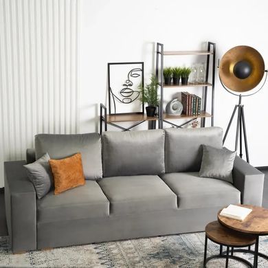 Диван 3-х местный бархатный MEBEL ELITE NICOLO Velvet 238 см Серый фотография