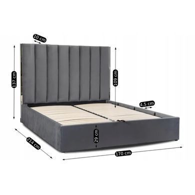 Кровать двуспальная бархатная MEBEL ELITE EMILIO Velvet 160x200 см Серый фотография